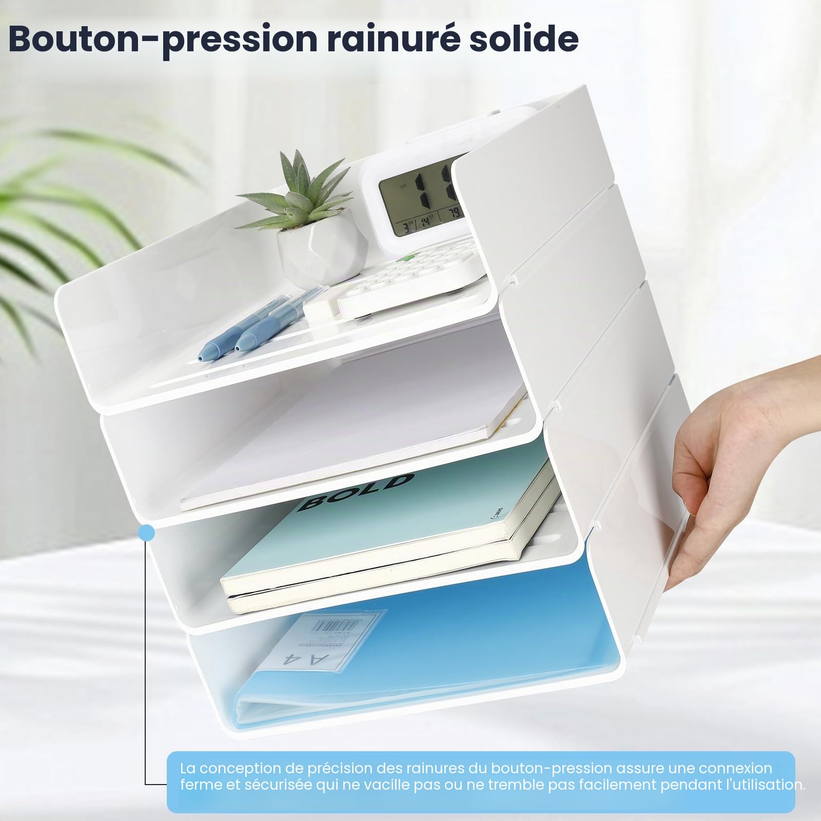 Lot de 4 Corbeille a Courrier Empilable - Bac a Courrier A4 en Plastique Pet Blanc - Rangement Bureau Organisateur - Banette Bureau
