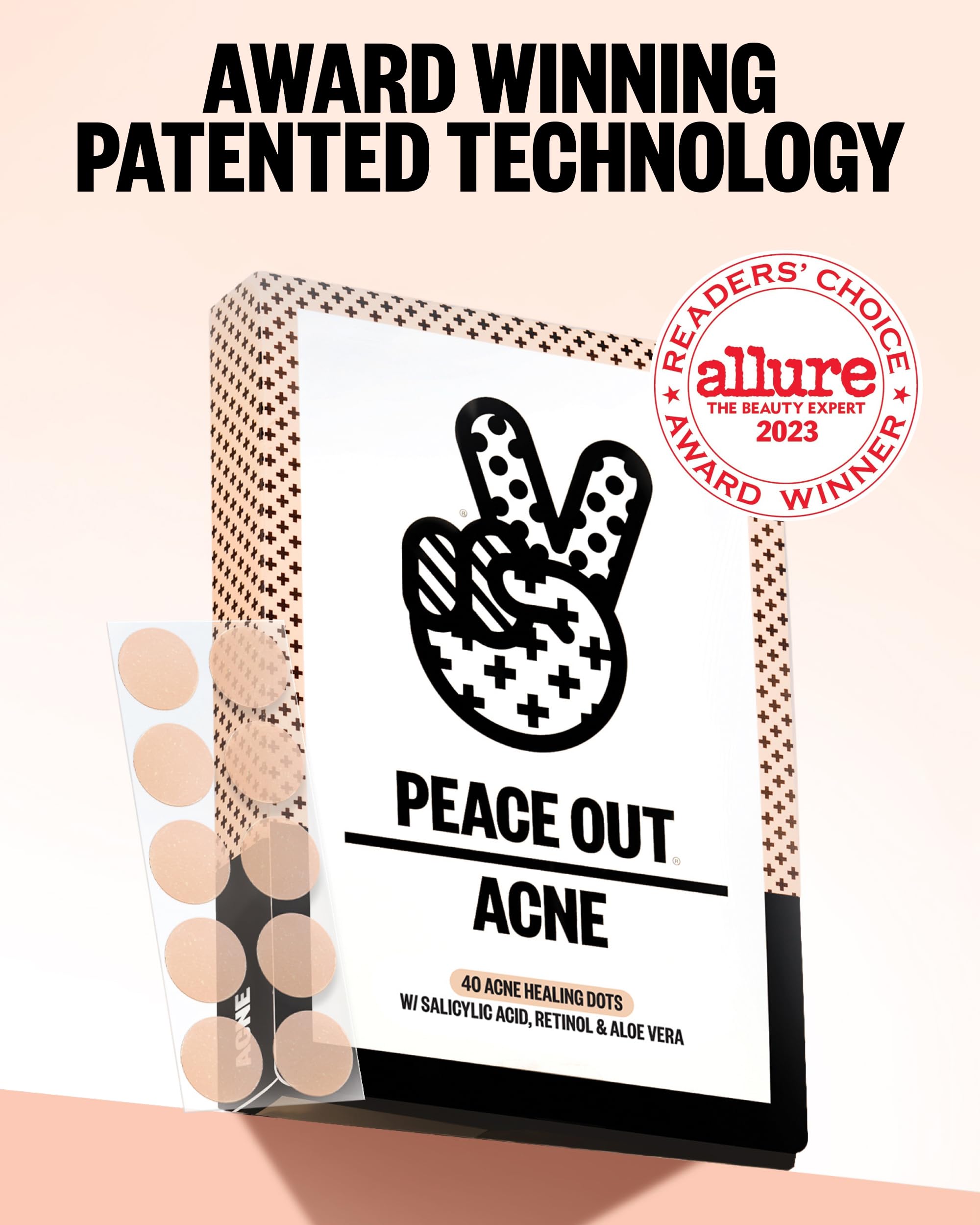 PEACE OUT Parches hidrocoloides para curar el acné, tratamiento de manchas de acné con ácido salicílico, retinol y aloe vera para imperfecciones y brotes (40 unidades)