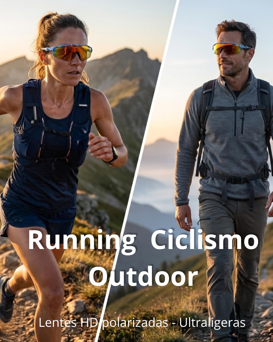 Gafas de Ciclismo Polarizadas Hombre y Mujer UV400 | Gafas Polarizadas Deportivas MTB Running Gravel con Lentes HD Antirreflejos | Gafas Deportivas Ultraligeras para Bicicleta Carretera y Montaña