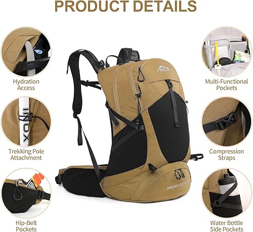 Miniatura 3 de IX INOXTO Mochila de senderismo, mochila de senderismo impermeable con bolsa de agua de 3 litros y cubierta para lluvia, mochila ligera de viaje