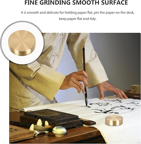 Miniatura 5 de Yardwe Pisapapeles de latón redondo bloque chino caligrafía pisapapeles Sumi dibujo pisapapeles latón pisapapeles escritorio hogar oficina