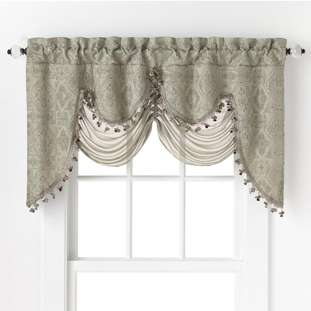 Regal Home Portofino Sage Jacquard Curtain Valances - 52"Inch by 28" Inch