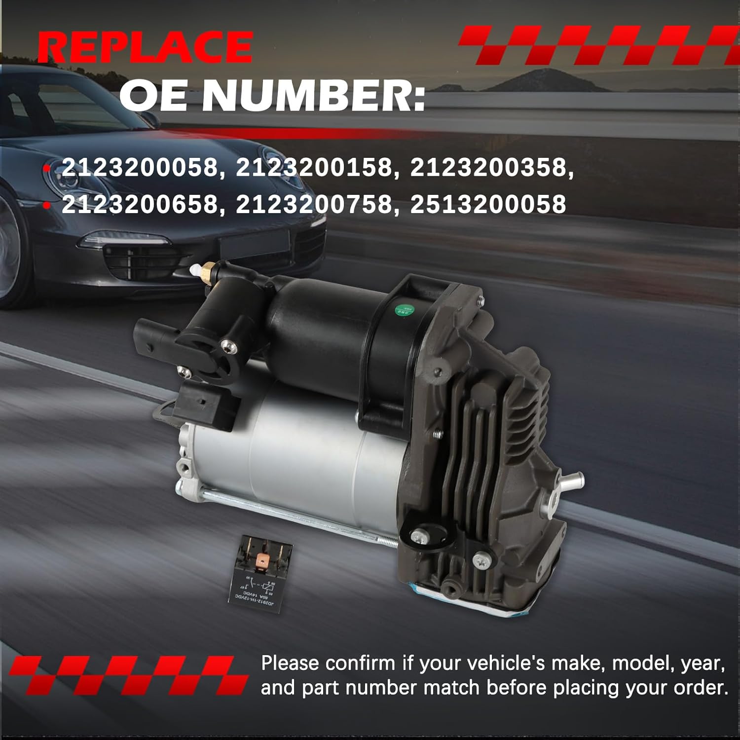Air Suspension Compressor Pump Compatible with 2013-2015 GL450 X166 GL350 GL450 GL550 GL63 AMG OE 1663200104