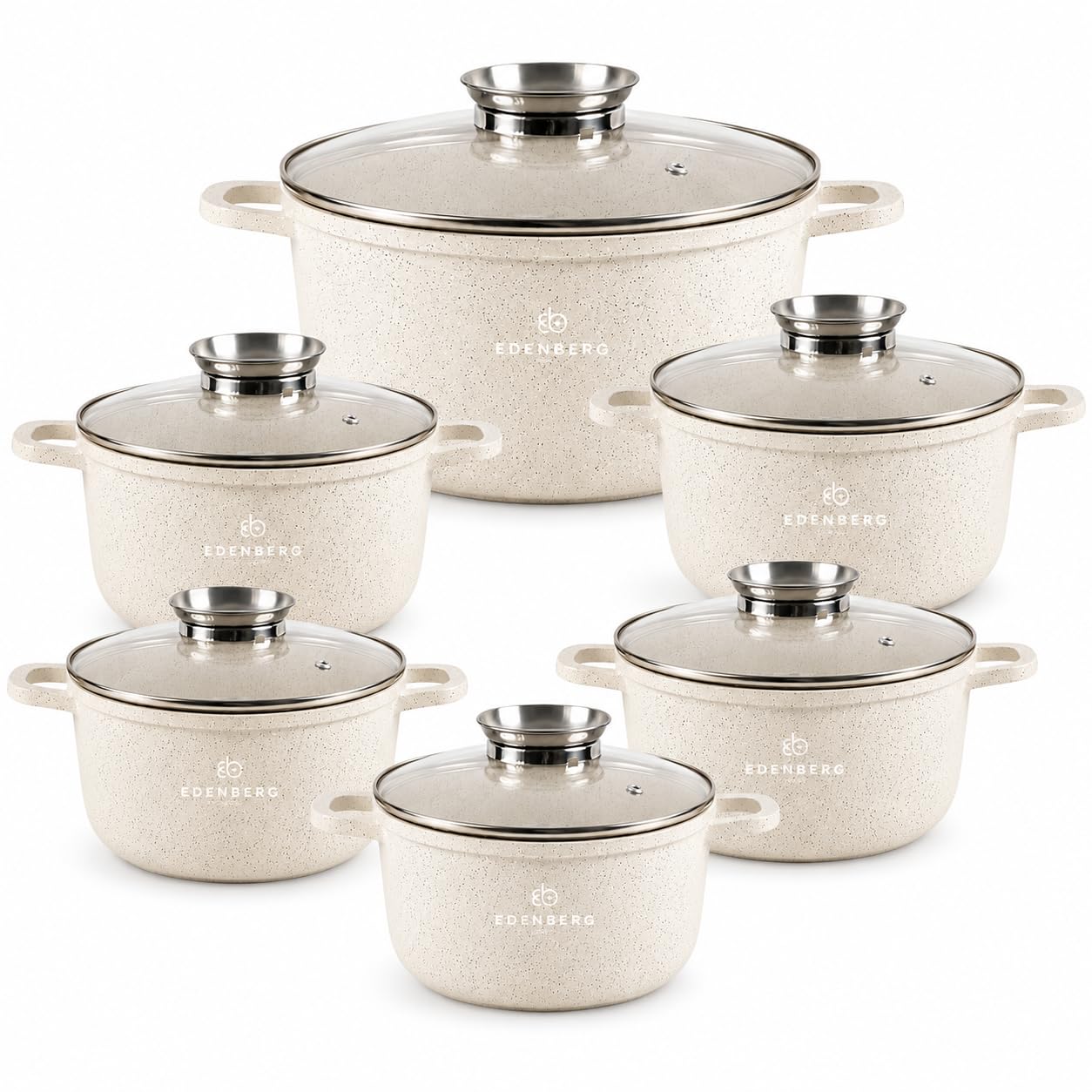 Beige Töpfe mit Marmor-Keramik-Beschichtung 12-tlg Induktion | induktions Töpfe Set, Kochtöpfe, Töpfe Induktion | Kochgeschirr Set, Topfset induktionsgeeignet EB3916