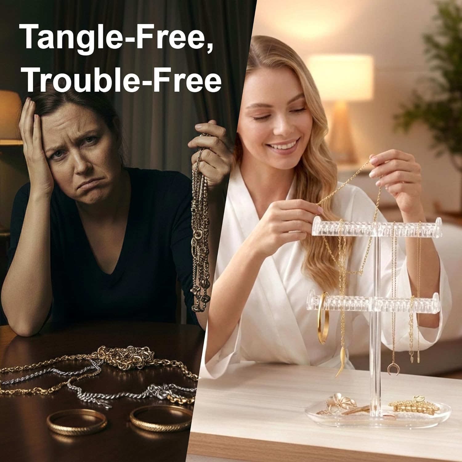 Amazing Abby - Temptation - Necklace Holder Stand with Hanging Bar Design, Jewelry Organizer Stand, Bracelet Tree Display, Perfect Storage Solution for Necklaces, Bracelets, Rings, and More