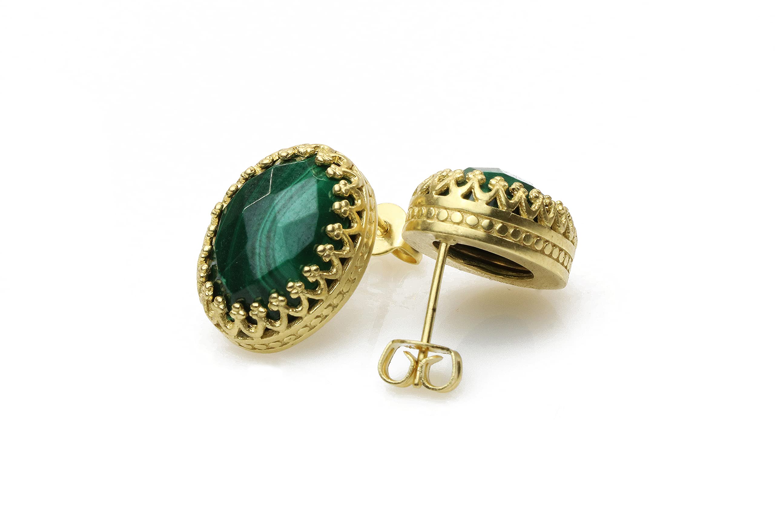 Pendientes de Malaquita Ovalados - Pendientes de Moda Hechos a Mano - Pendientes de Gema Intrincados para Mujeres - Boda, Declaración, Fiestas, Joyas de Uso Diario - Elija su Material