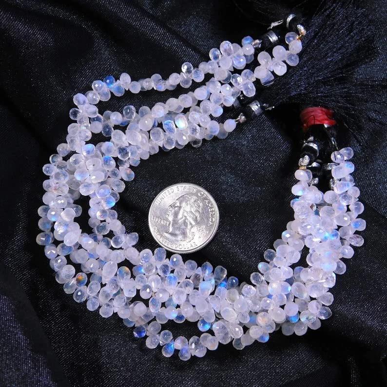 Białe tęczowe koraliki z kamienia księżycowego w kształcie łezki, pasmo 20 cm, 7 x 5 mm, fasetowane krople, naturalny niebieski ogień, półszlachetny kamień szlachetny, brioletki w kształcie łezki