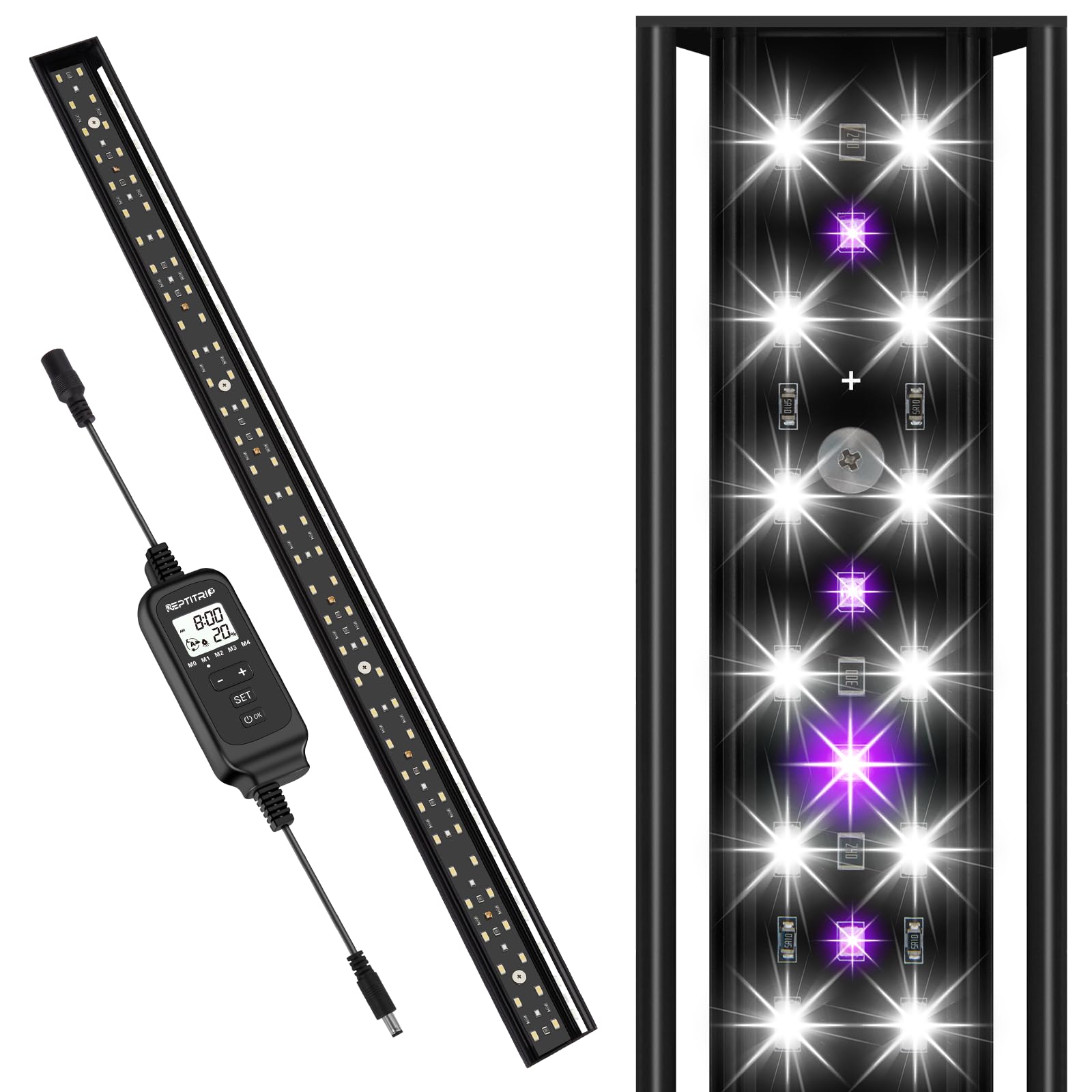 REPTITRIP 27-INCH LED UVB Light for Reptiles, LED Reptile Light Fixture Controller with Dimming and 4 UVI Modes, 22W Aluminum UVA UVB Lamp for Turtles