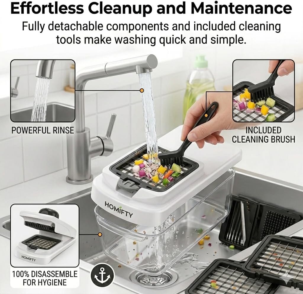 Homifty-Vegetable Chopper 18-in-1 – Set with Interchangeable Stainless Steel Blades, Food Dicer and Slicer with Container, Onion Cutter, BPA Free, Dishwasher Safe
