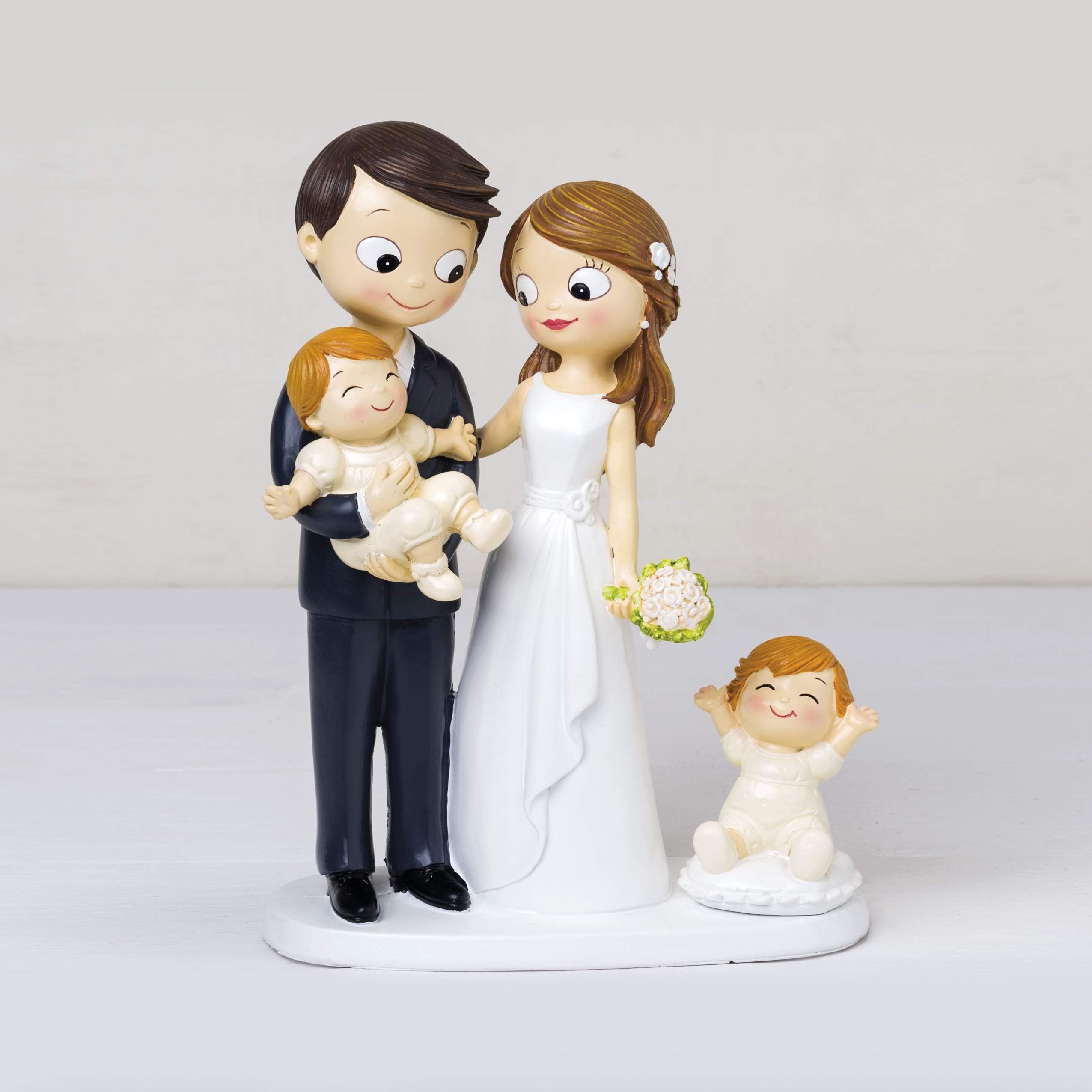 Mopec Brautpaar-Figur Für Die Hochzeitstorte – 19 Cm, Handbemalt Aus Polyresin, Mit Fester Basis, Pastellfarben