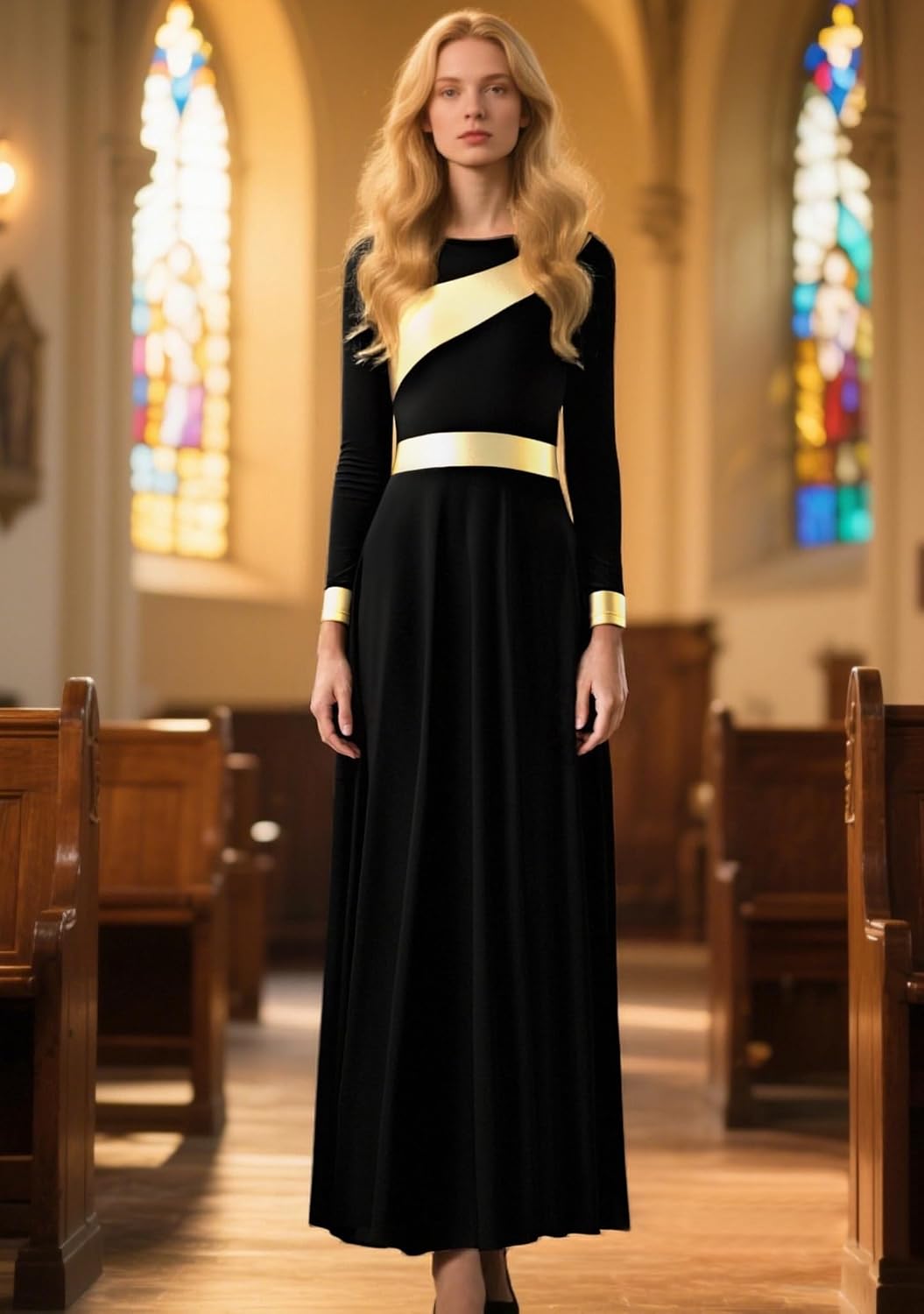 MOLLDAN Women Praise Dance Dress Long Sleeve Liturgical Church Worship Dress,Breathable Lined