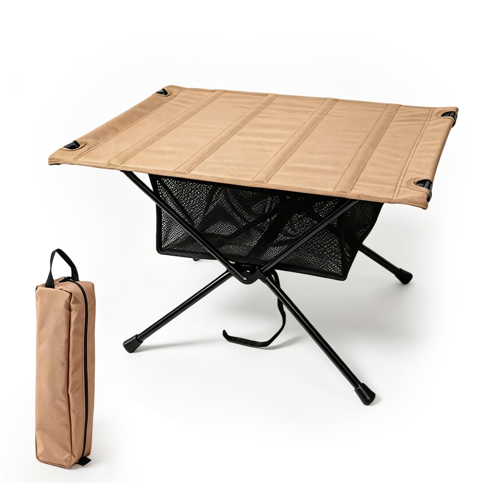 Tavolo da campeggio pieghevole, portatile, con borsa per il trasporto e borsa a rete (60 cm di lunghezza x 40 cm di larghezza), piccolo tavolo pieghevole per attività all'aperto, pesca