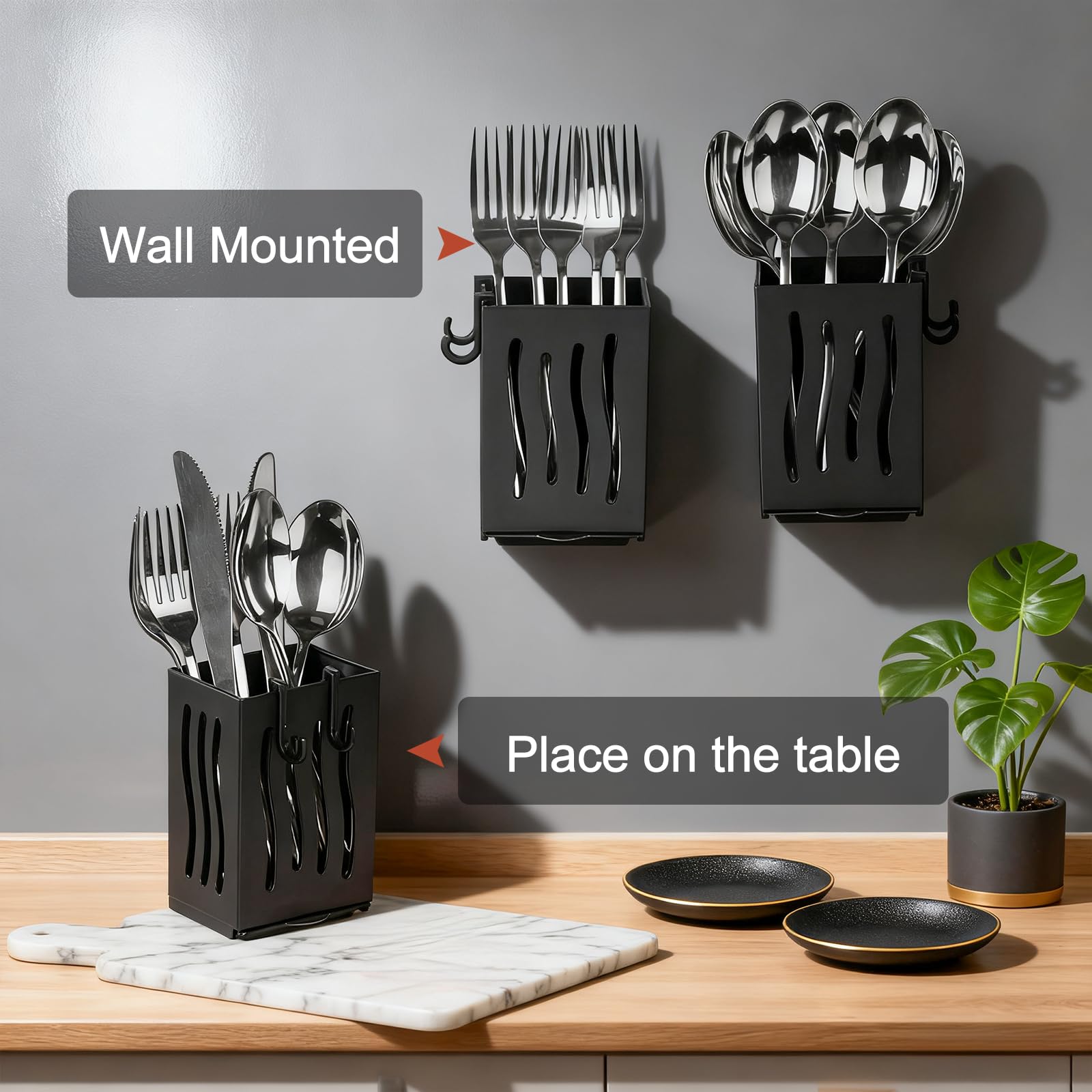 Estante de secado de utensilios, 4 soportes para utensilios de pared, accesorios de cesta de drenaje de cocina, escurridor de platos de plástico, cubiertos, tenedor, cuchara, organizador con