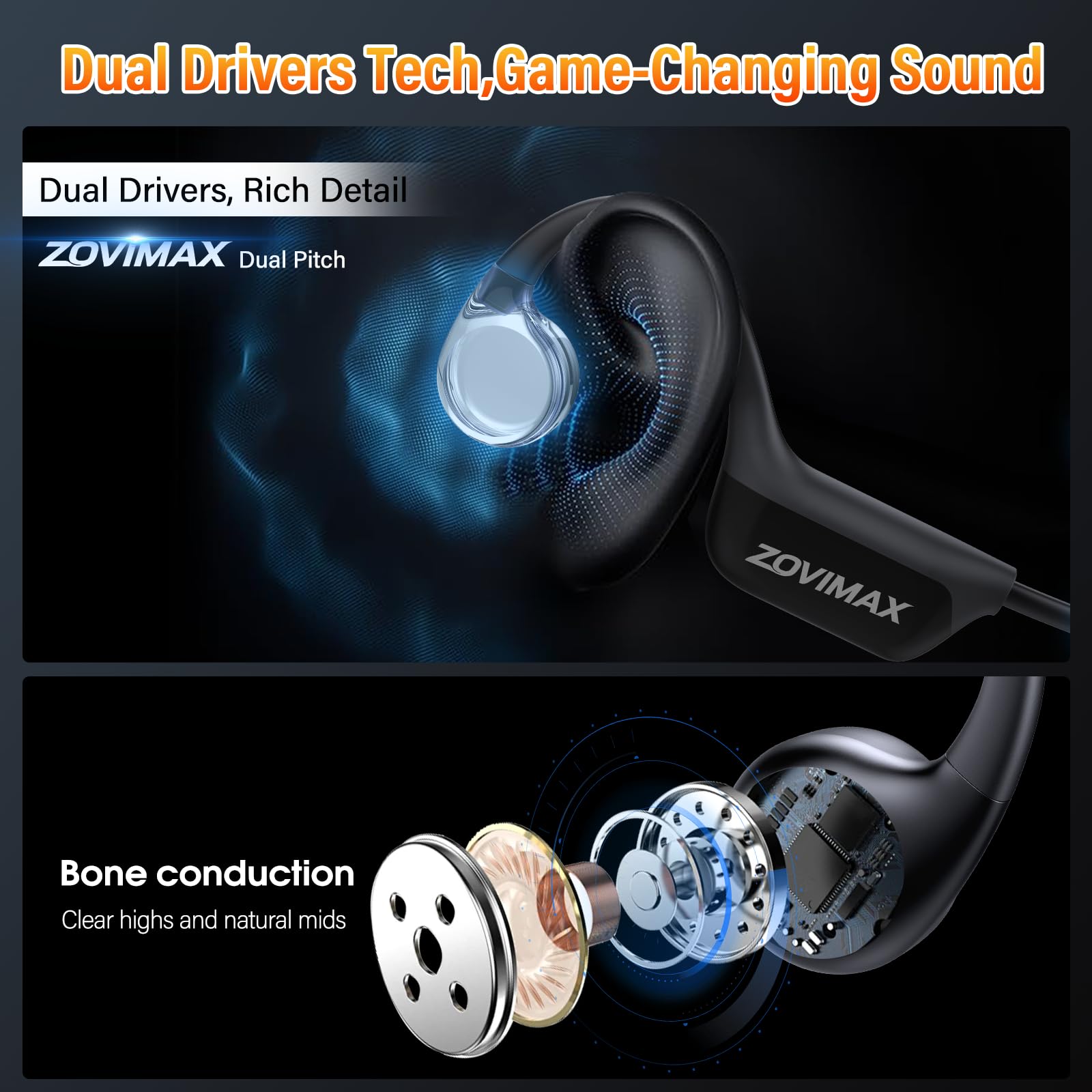 Casque Conduction Osseuse Bluetooth 6.0, IPX7 Écouteurs à Conduction Osseuse avec Micro, Écran LED, 12H Ecouteurs sans Fil Sport pour Course à Pied, Sport, Cyclisme, Fitness