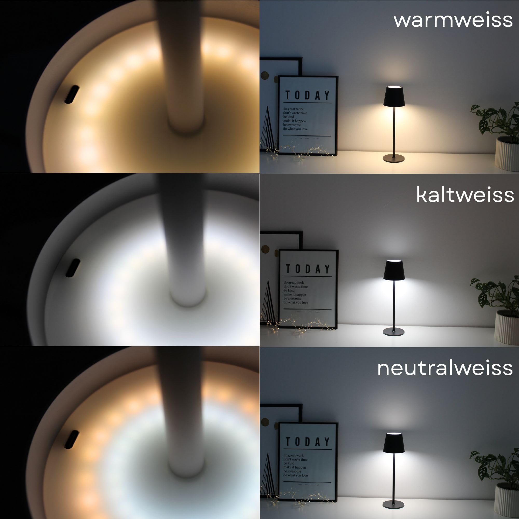 Nell LED Tischlampe Kabellos | 1800mAh Akku Wiederaufladbar | USB-C Ladeanschluss | IP54 Wassergeschützt | Dimmbar & 3 Farbtemperaturen | Für Indoor & Outdoor (BLACK, 8, LED)