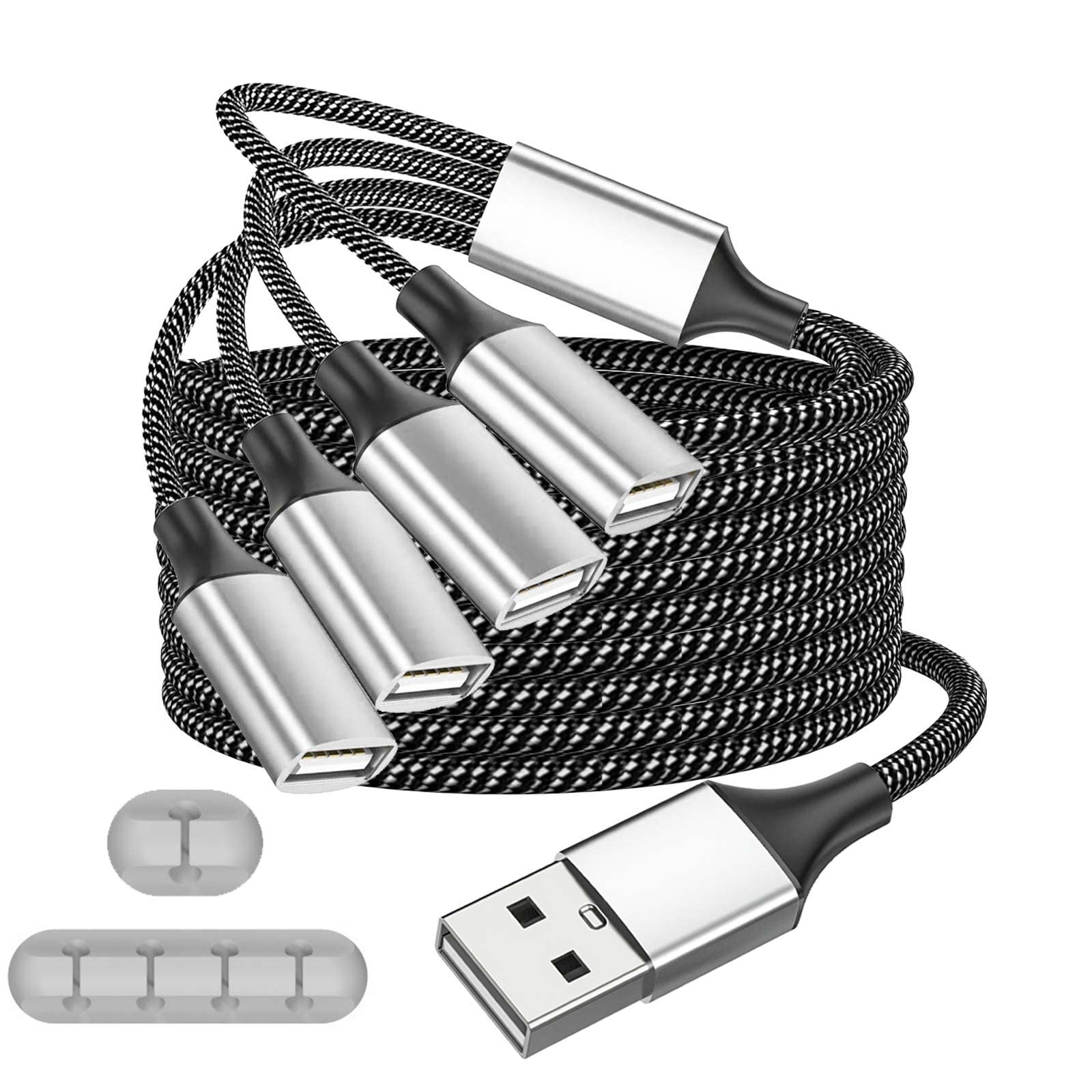 Fidioto 6.6ft USB Extension Cable Splitter, USBA 1 Male to 4 Female USB Splitters, USBA Y Cable Support Charging and Data Transfer for Printer/