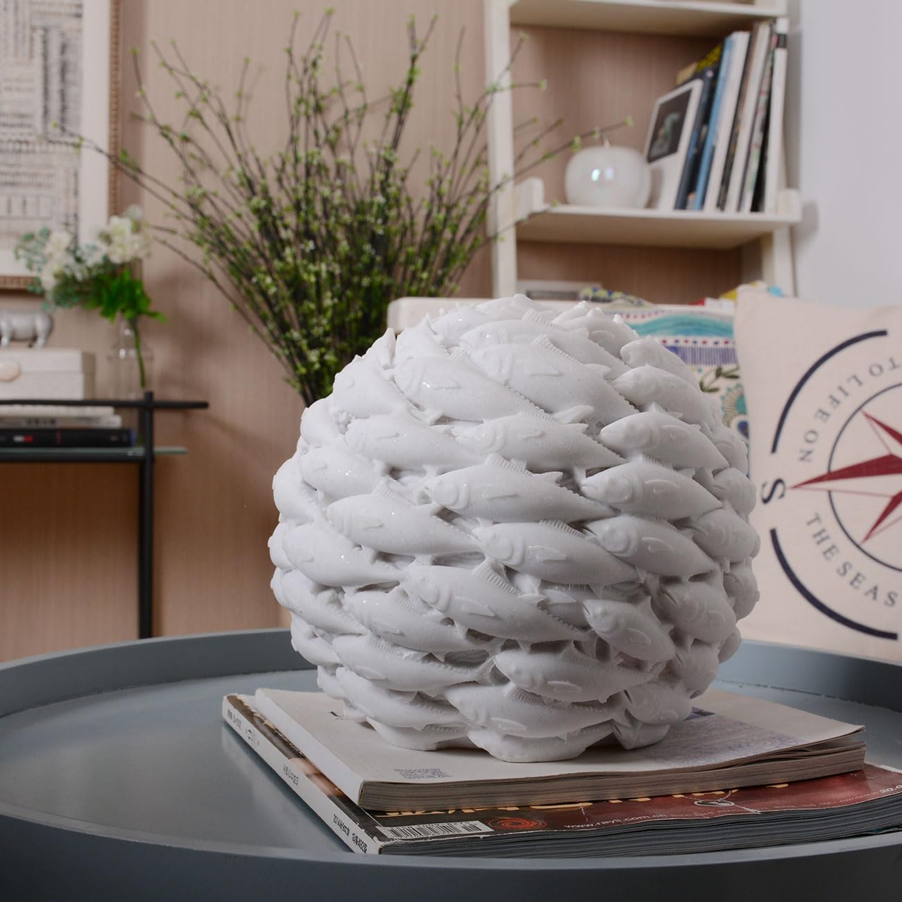 HAUCOZE Pesce Scultura Stutua Astratta Decorazione Moderna Arte Figurina Marino Regalo per Casa Soggiorno Ufficio Resina 21cm