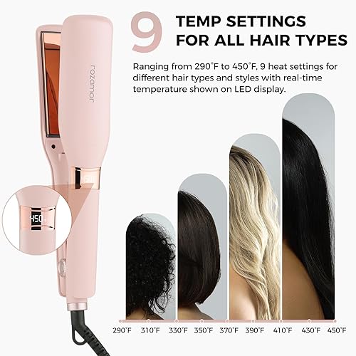 Miniatura 5 de Plancha plana de titanio de 1.7 pulgadas de ancho con calor instantáneo para todo tipo de cabello, plancha plana de doble voltaje para viajes, 9