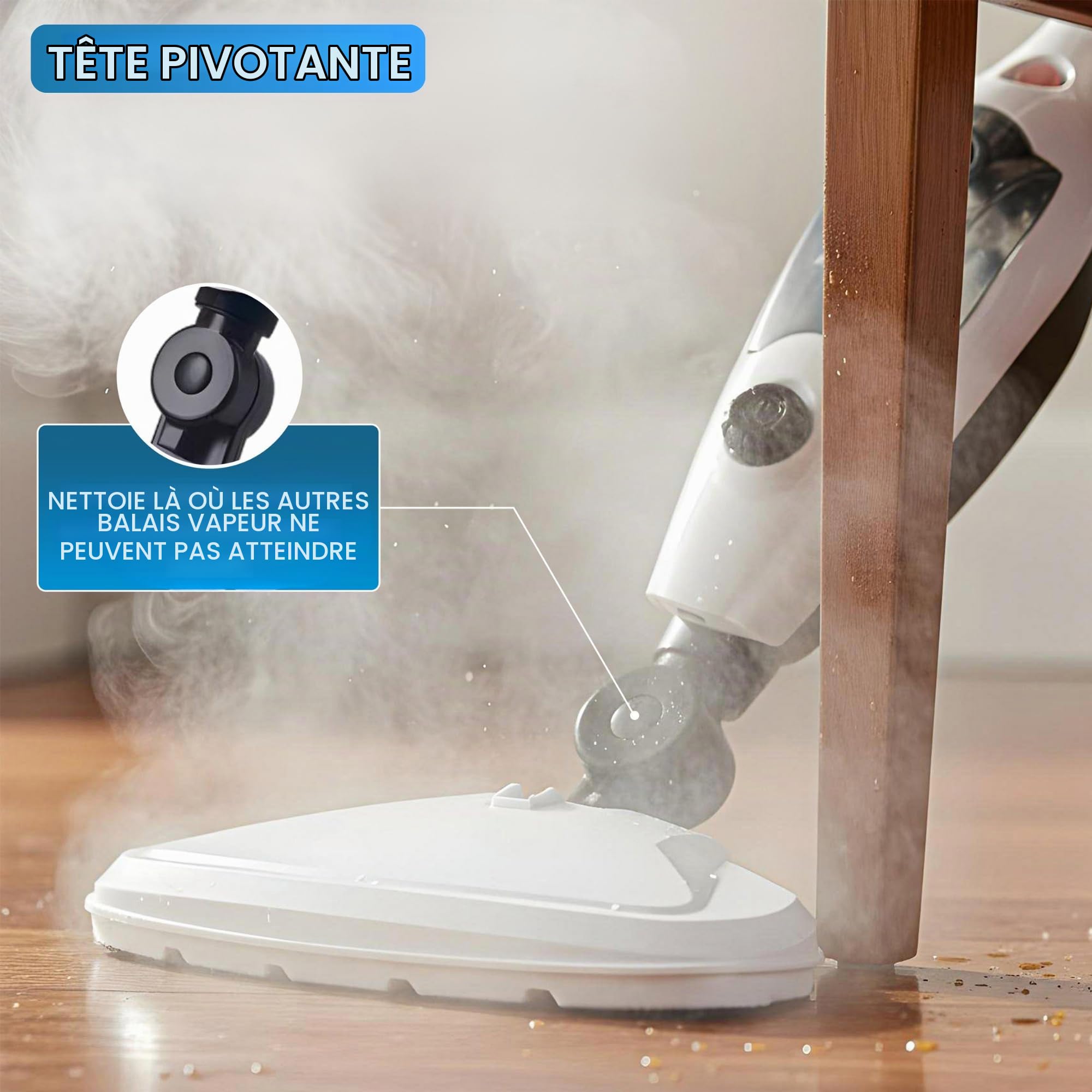 Powell Balai Vapeur 12 en 1 - Nettoyeur Vapeur Multifonction 1300 W pour Sols Durs, Tapis et Tissus d'Ameublement, sans Produits Chimiques, Blanc