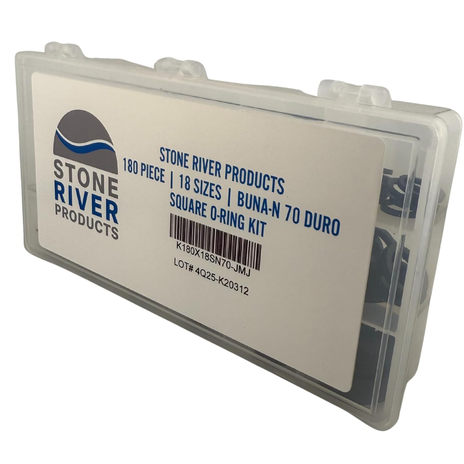 Stone River Products Square O-Ring Kit – 180 Piece, 18 Sizes, Buna-N (Nitrile) 70 Duro Assortment – SN70008–SN70212 Square Seals