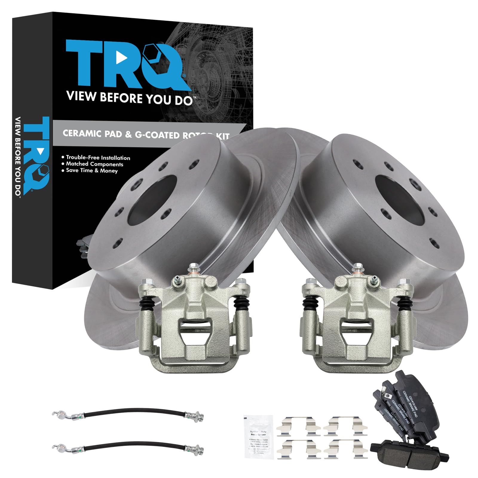 TRQ Rear Brake Pad &amp; Rotor Kit Ceramic Premium G-Coated Compatible with 2010-2012 Nissan Altima