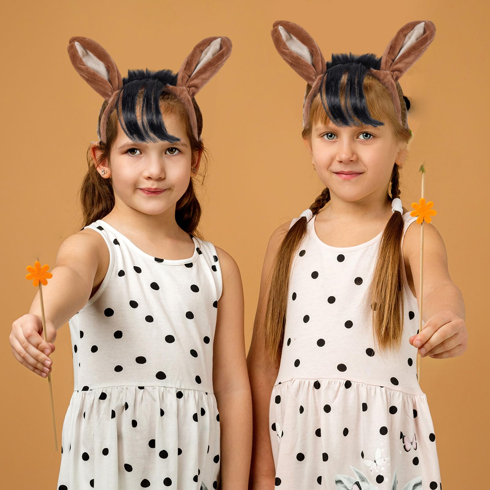 TUONYIS 4 Pcs Horse Ears on Head band and Tail Set, Farm Plush Donkey Cow Sheep Christmas Headband, Bull Horns Costume Set - Image 4