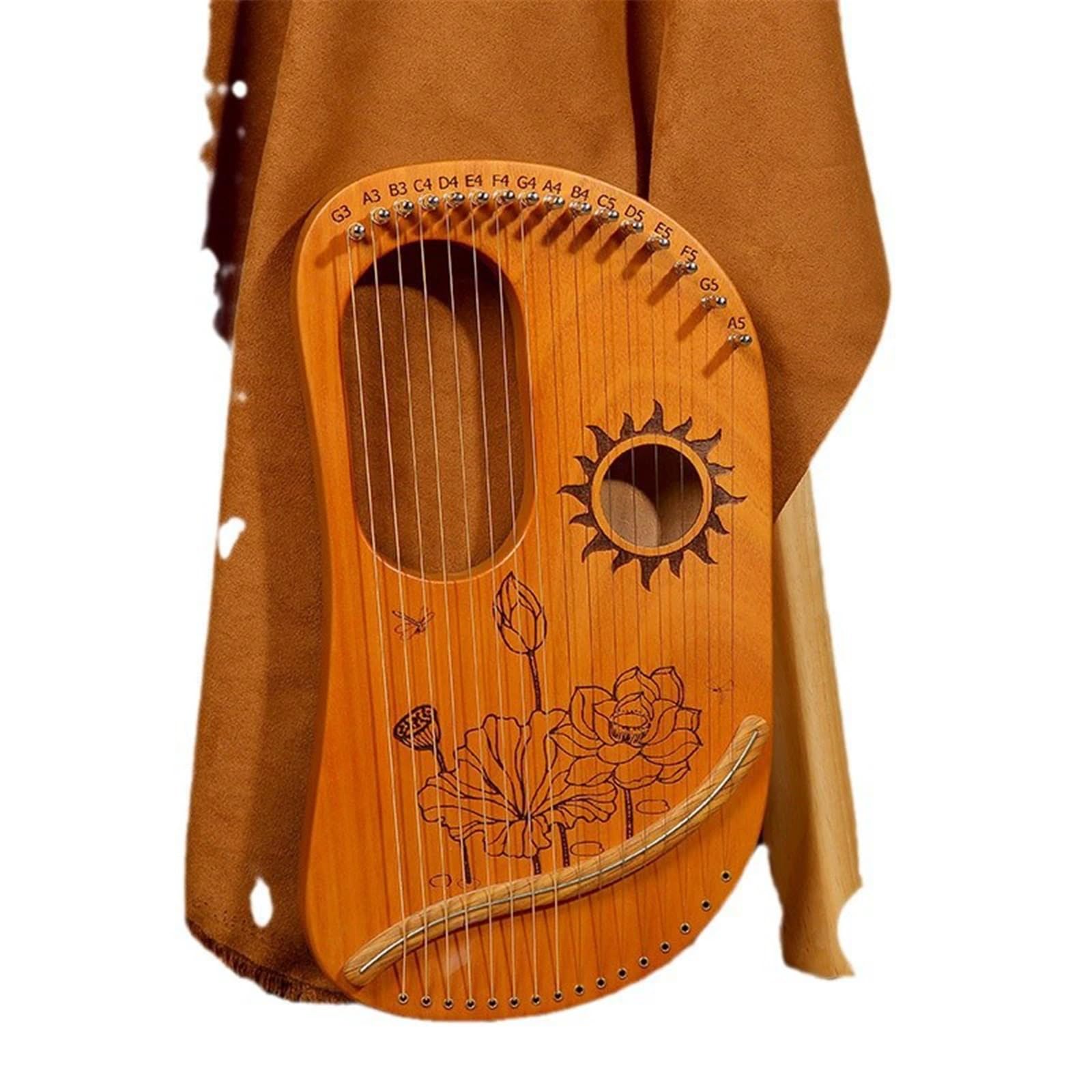 16-nutowa Mini Lyre Harp – przenośny instrument muzyczny dla początkujących, w kształcie lutni z wzorem lotosu, kompaktowa lira w pudełku do domu i podróży