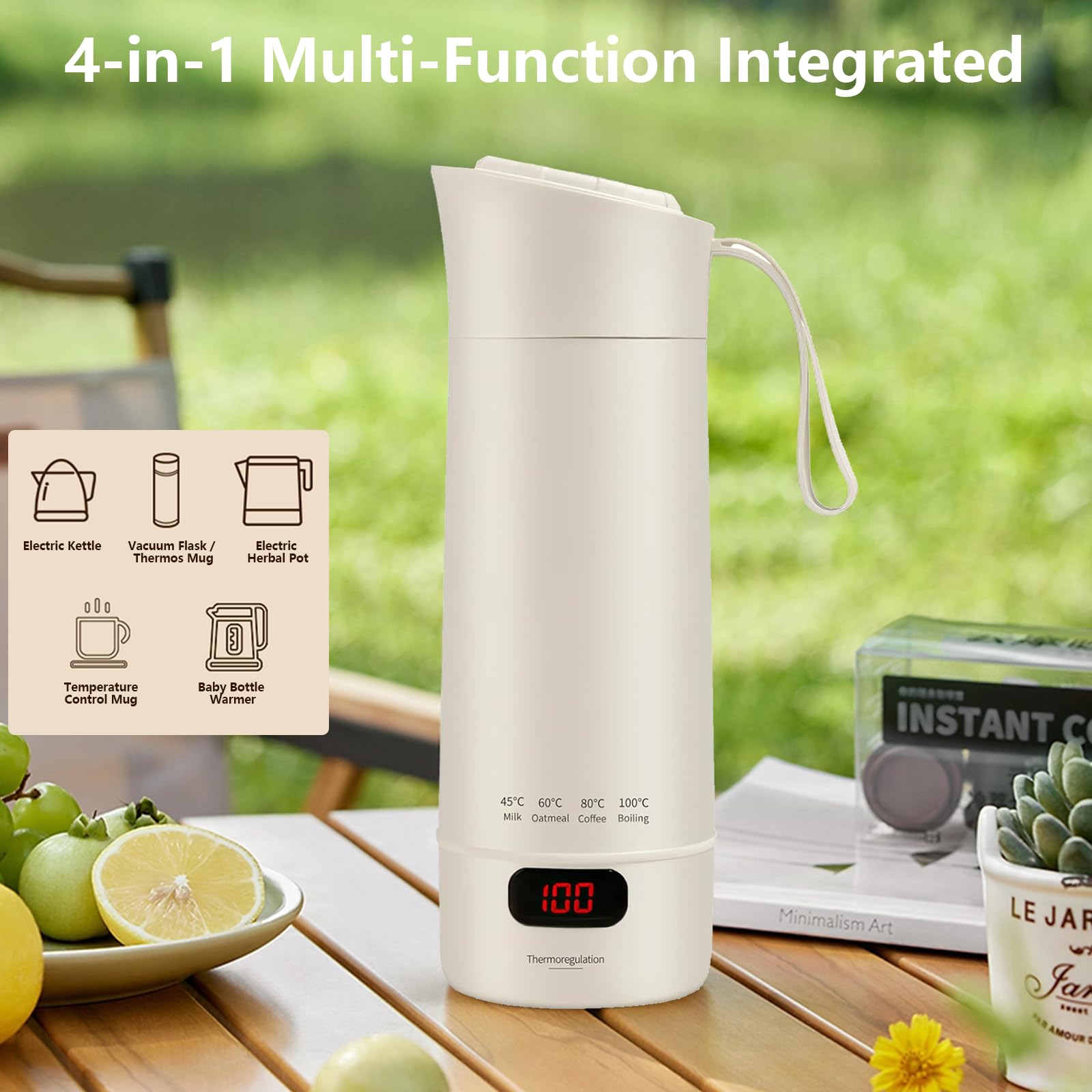 Hervidor eléctrico de viaje pequeño 400 ml, hervidor de agua pequeño de viaje, agua de cocción rápida con ajuste de temperatura, apagado automático, temperatura constante, para té, café, leche de bebé