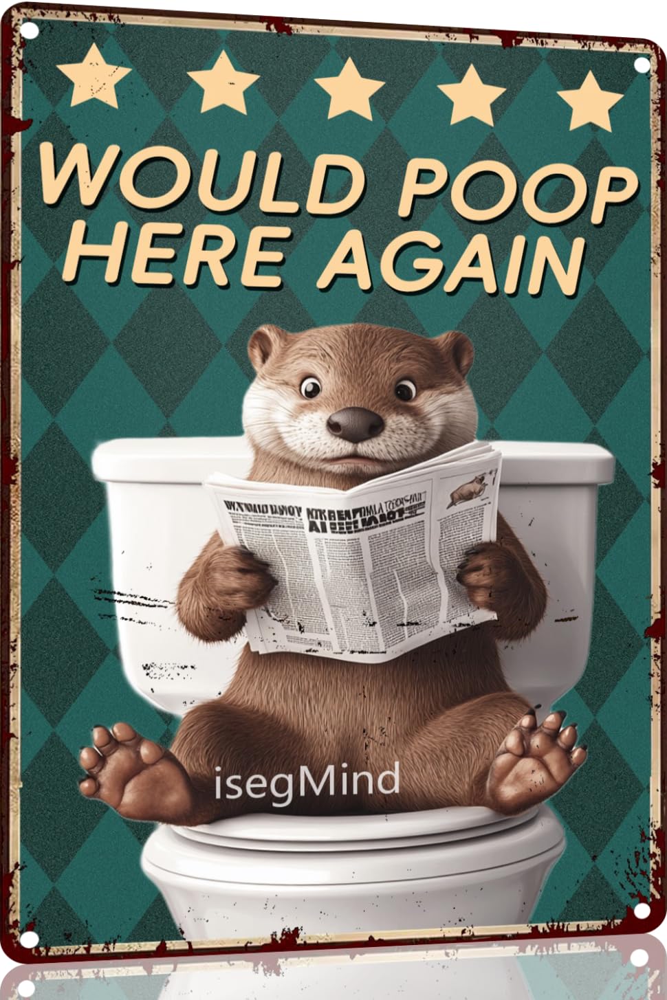 Funny Otter Bathroom Metal Sign Wall Decor Would Poop Here Again Vintage Posters Gift for Washroom Toilet 12x8 In Home