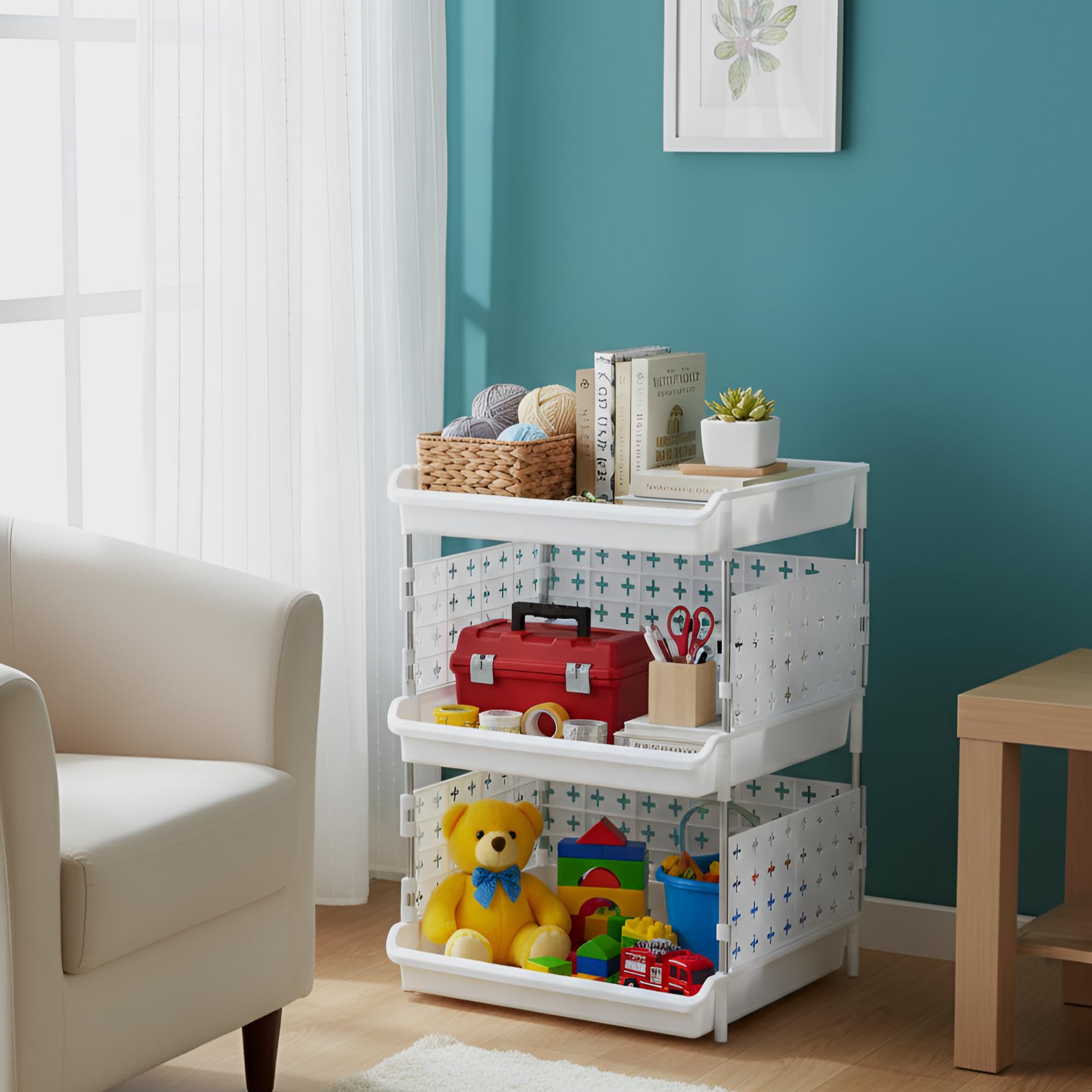 U-Max Space Saving Multi Tier Storage Rack| Utility Storage Shelf | Multipurpose Plastic Organizer for Kitchen, Toys, Bathroom & Office Use (White, 3-Shelf)-image-17