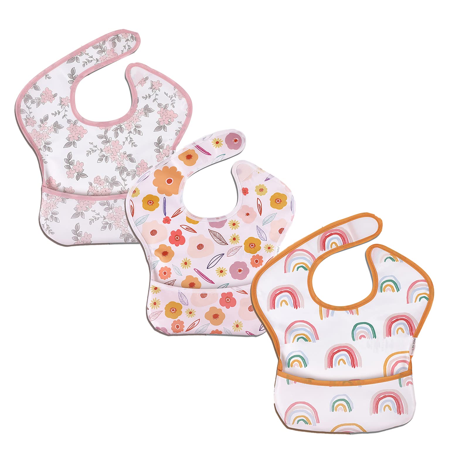 3 Pack Baby Bib Infant, Waterproof Bib for Baby Boy or Girl, Toddlers Feeding Bib with Crumb Catcher Pocket Washable Soft