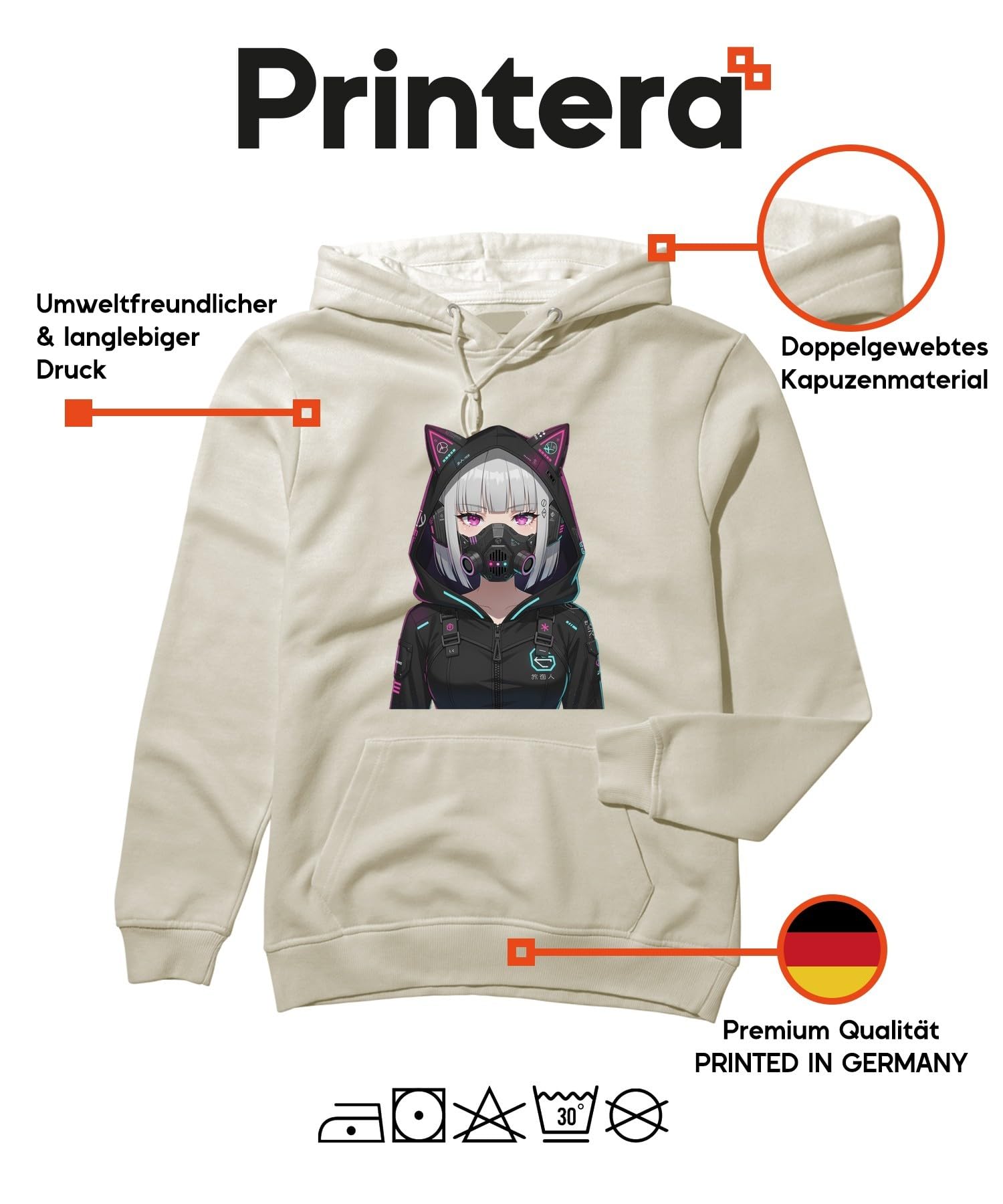 Cyberpunk Anime dziewczęca kocie uszy bluza z kapturem, natura, M