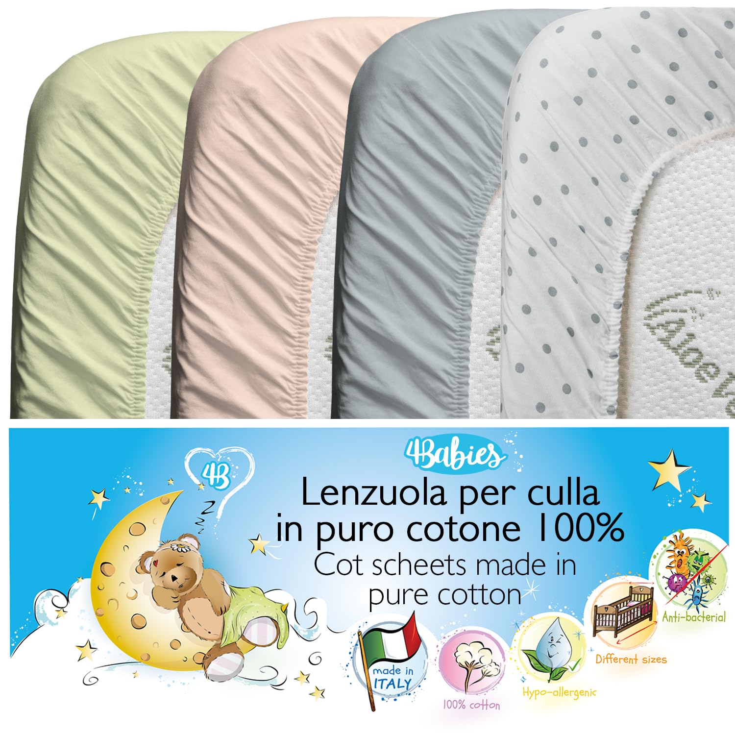 Drap housse 70x140 bebe coton respirant lit enfant lot de 4 draps