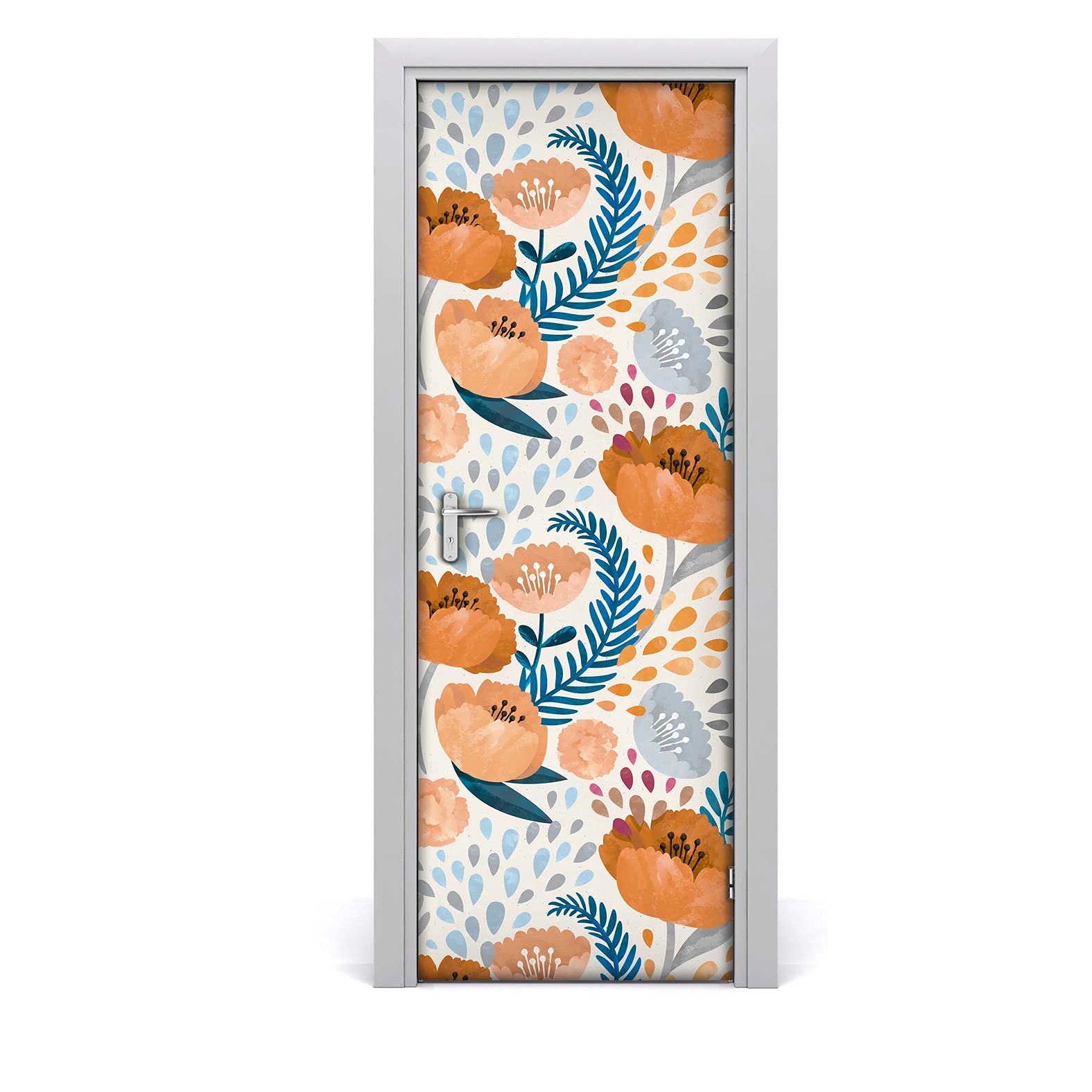 Autocollant de porte 77x200cm motif pavot orange décoration murale