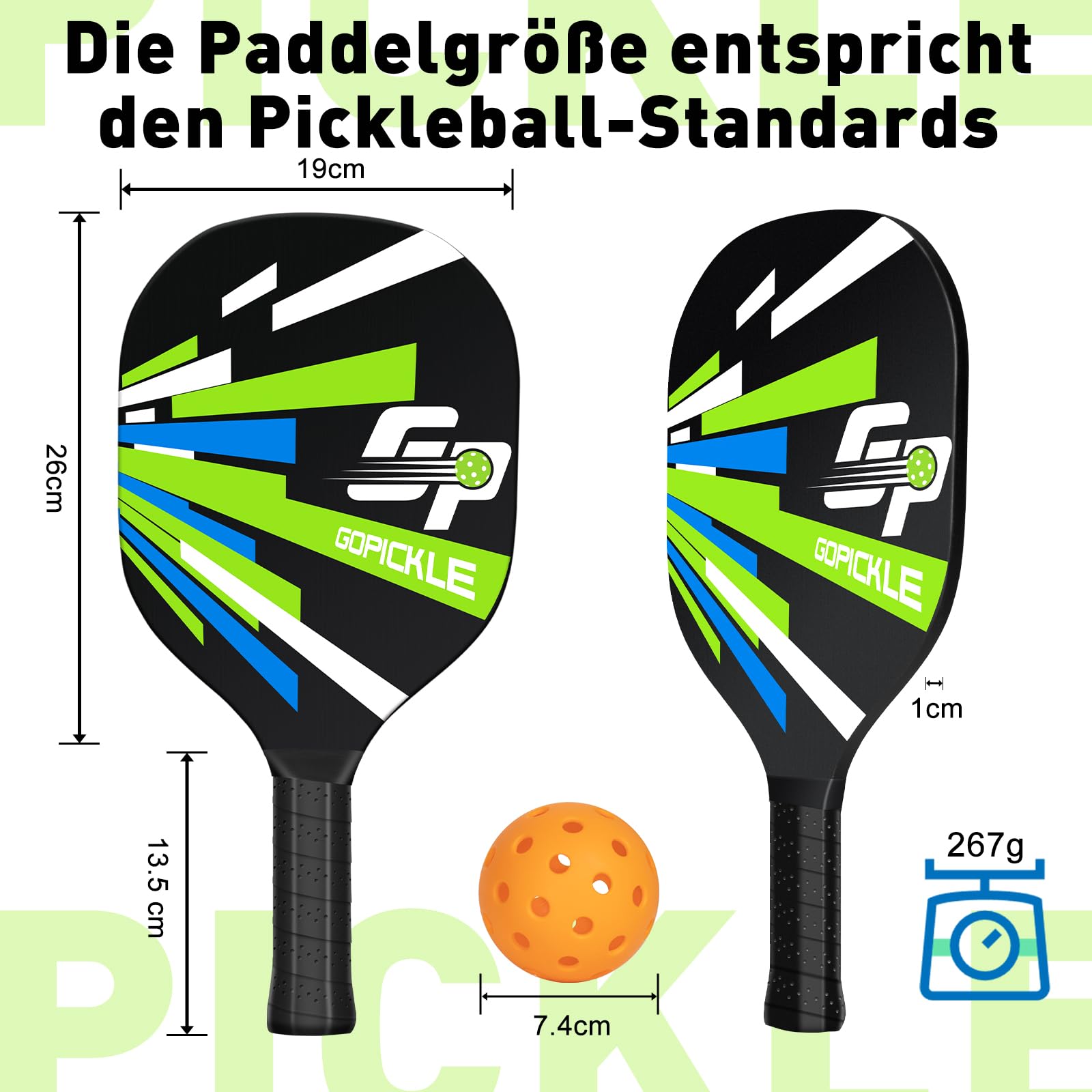 GoPickle Pickleball Set - 4 Premium-Holzpaddel, 4 Bälle, Wasserdichte Tragetasche - Indoor & Outdoor Schläger Für Anfänger Und Erwachsene