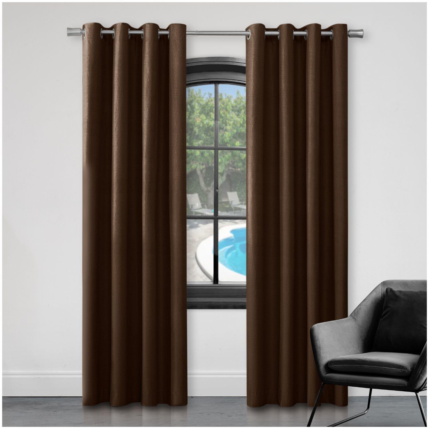 Gc Gaveno Cavailia Choco Faux Silk Eyelet Curtains, Window Treatment Curtain With Tie Backs Ring Top Fully Lined Panels - 66" Wide X 54" Drop, Drapes For Living Room, 167 X 137 Cm