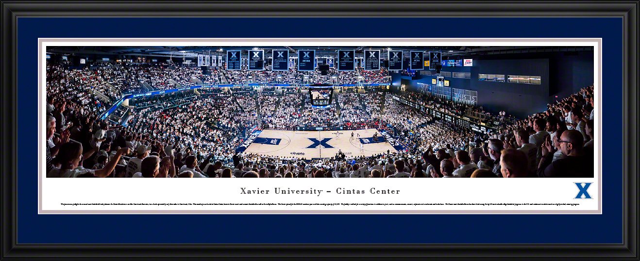 Xavier Basketball - 44x18-inch Double Mat, Deluxe Framed Picture by Blakeway Panoramas