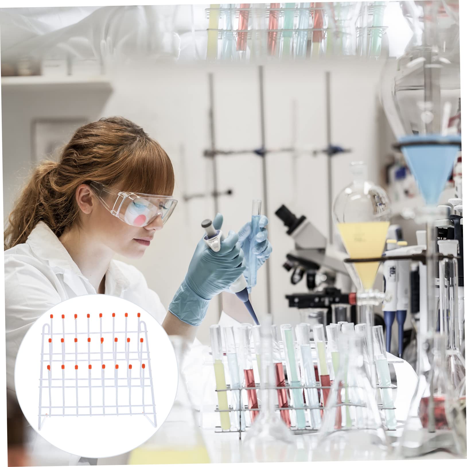 Healvian Supporto per Asciugatura del Becher in Metallo Bianco, Rack Laboratorio Pratico per Contenitori e Provette, Design Semplice e Resistente