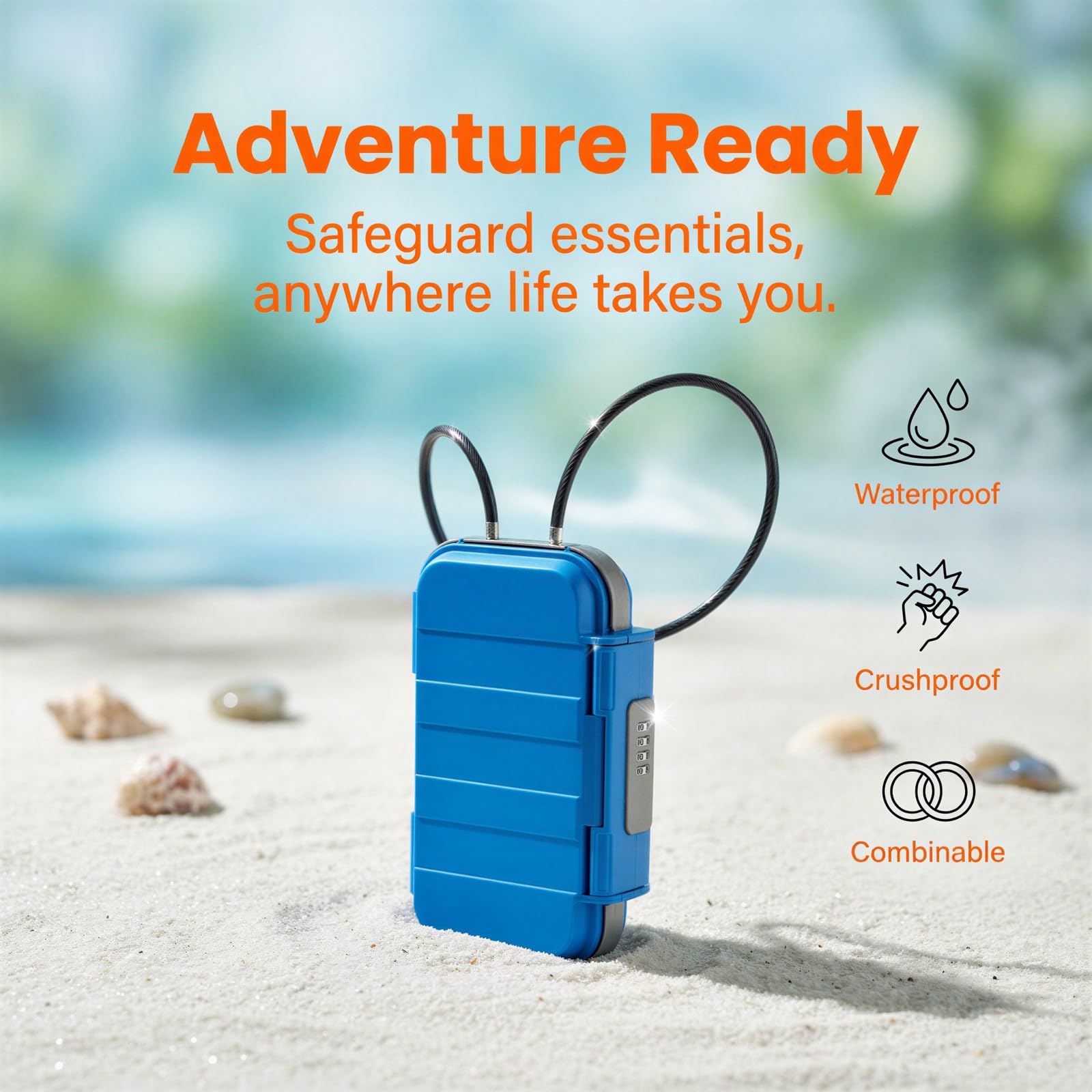 Portable Safe Box, wasserdichte Mini-Travel-Safe mit Kombinationsschloss, 4-stelligem Code-Lock, 54 cm abnehmbarem Stahlkabel, für Strand, Outdoor-Sport, Büro, Reisen, Homeoffice und Zuhause