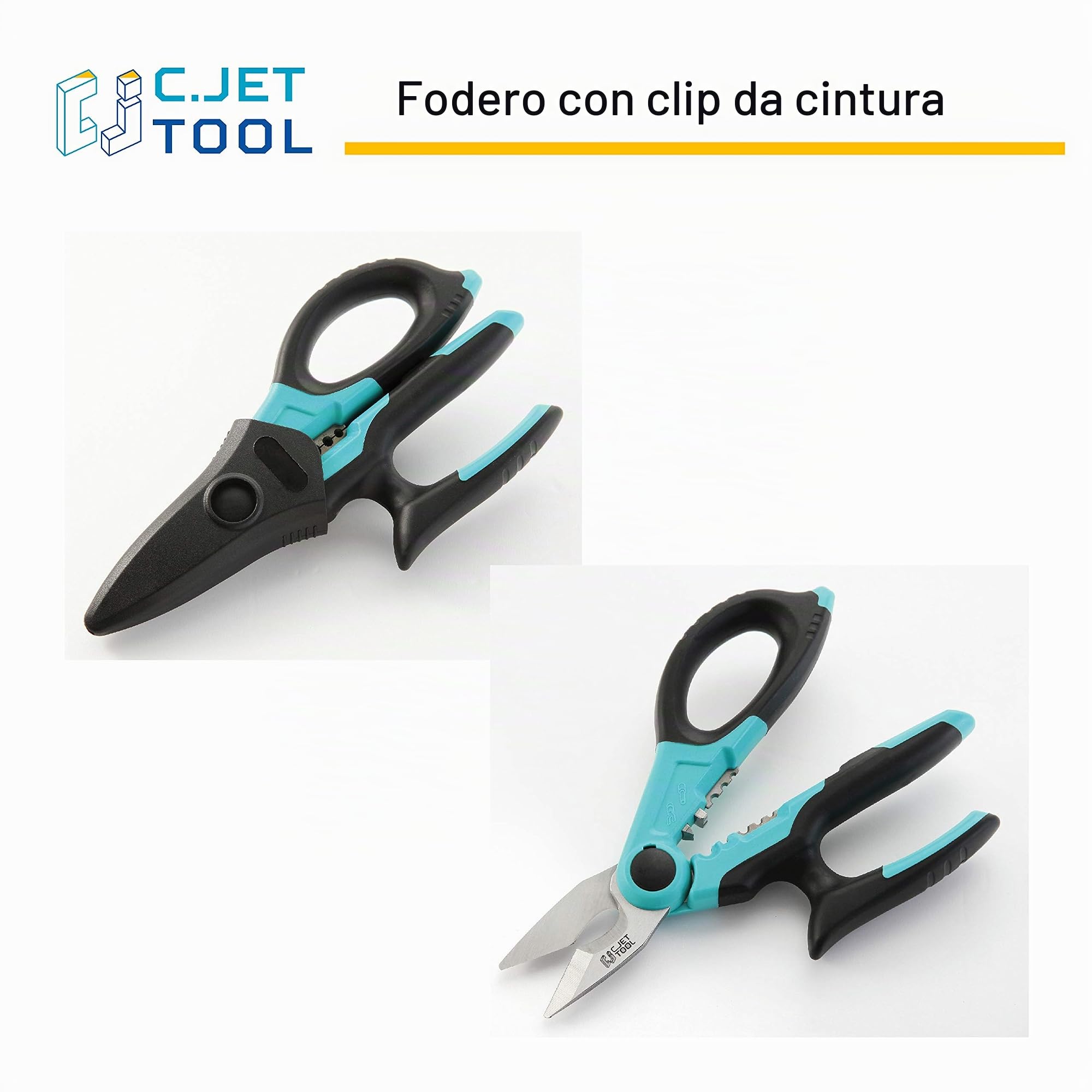C.JET TOOL Forbici da elettricista, 170 mm, in acciaio inox, design multi-presa, cavo morbido in alluminio e rame
