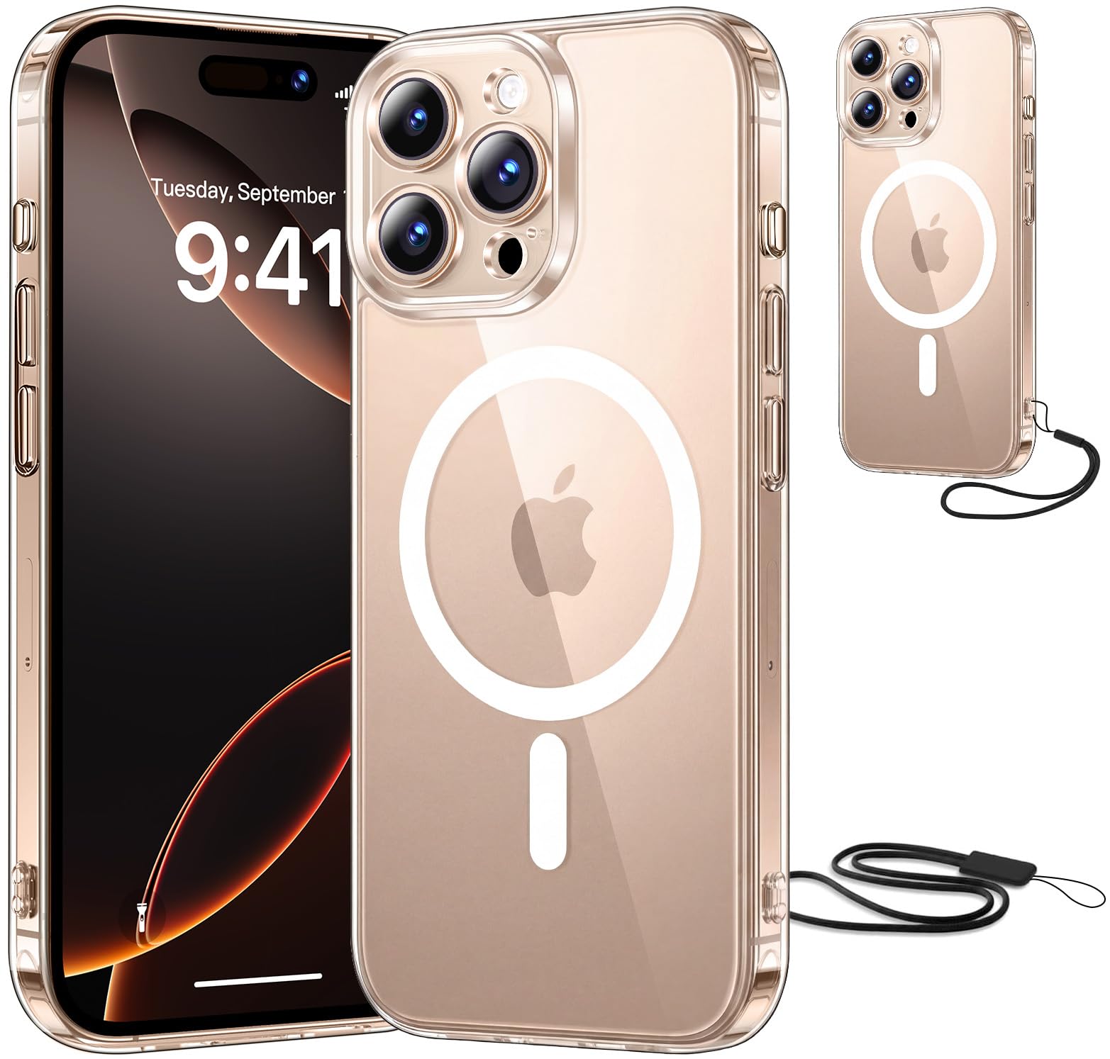 Opkiegrn Magnética Funda para iPhone 13 con Cuerda, Protección Lente Cámara, Compatible con MagSafe, con Negro Cordón Carcasa [Anti-Amarillo] Anti-Choques Ultra Fina Funda para iPhone 13 -Transparente — view 17