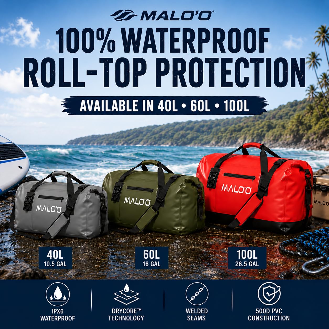 Malo'o Drypack Dry Bag, Czarny, (100L) EU, Ogólne