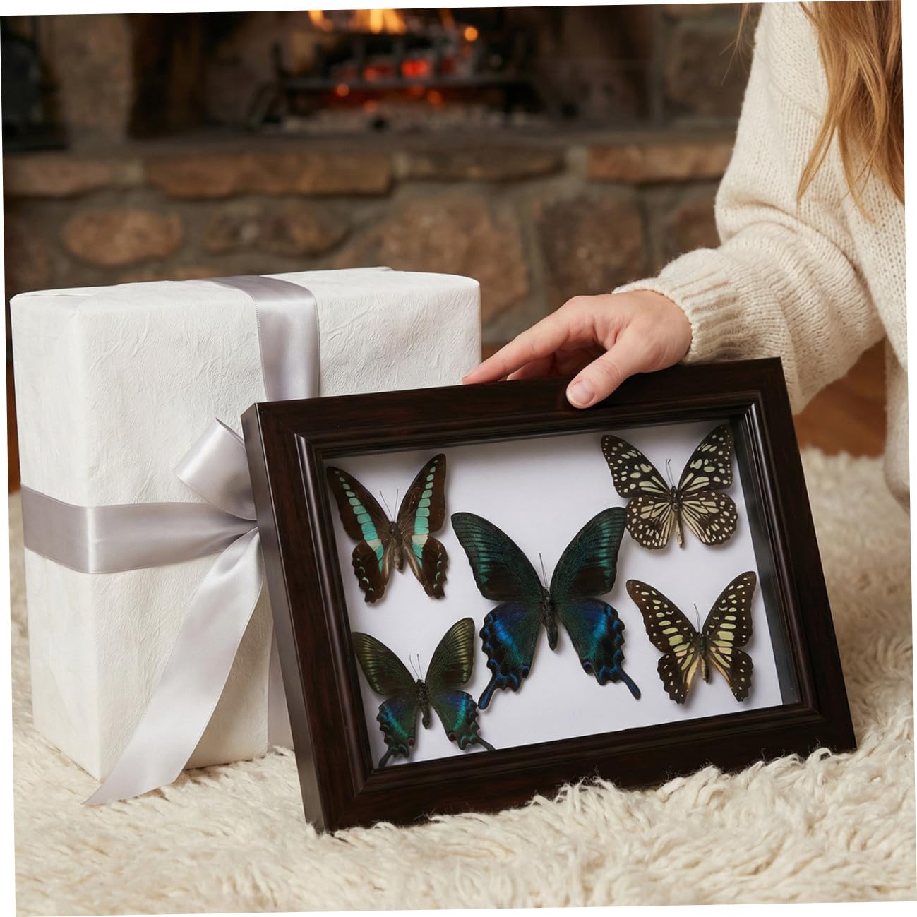 Marco de Exhibición de Mariposas Tapa Transparente y Madera Resistente, Decoración de Pared Hogar y Obsequio para Coleccionistas