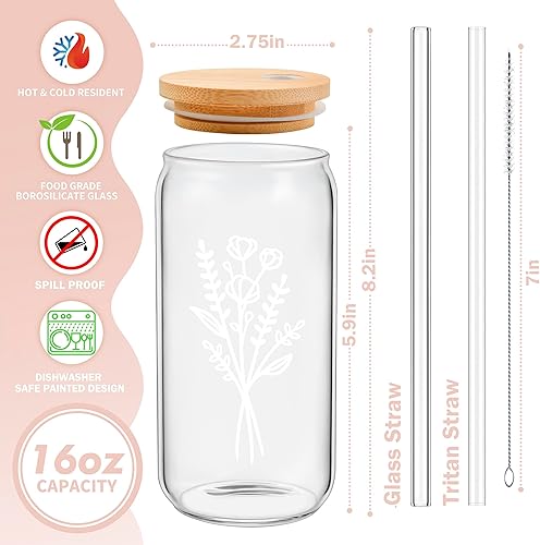 Miniatura 3 de Bonitas tazas de vidrio con tapas y pajitas, taza de café helado estética, tazas de café con flores, vaso personalizado con pajilla, regalos de