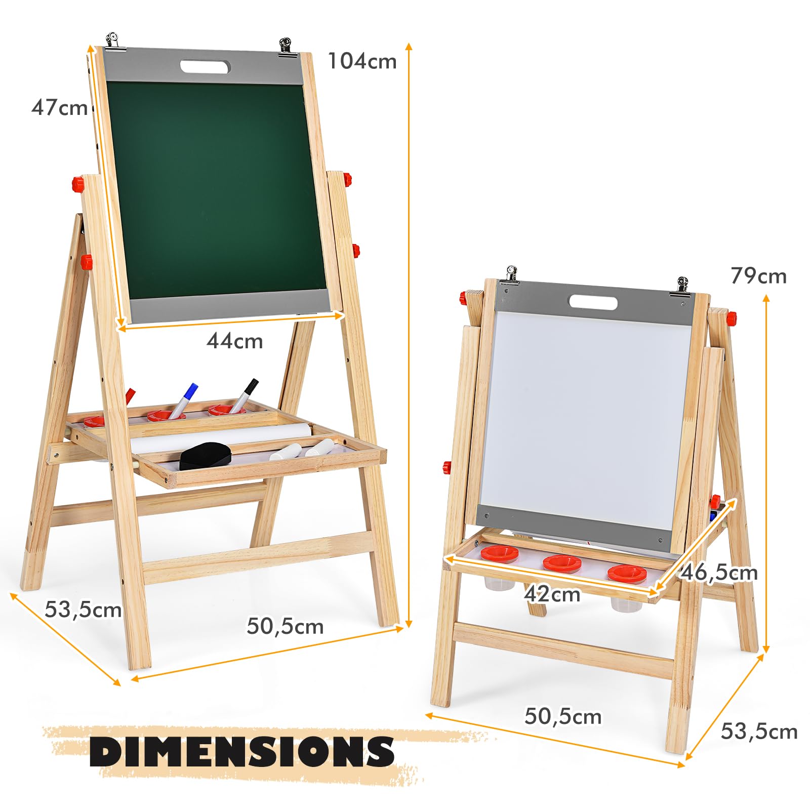 HOMASIS 3 in 1 Lavagna per Bambini con Cavalletto, Lavagnetta Magnetica Bambini con Altezze Regolabili, Lavagna a Doppia Faccia con Vassoio, Giocattolo Educativo Creativo per Bambini (Grigio)