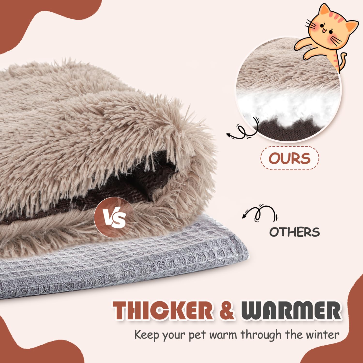 Nobleza 2 in 1 Cuccia per Gatti, Letto per Gatti Cani Pieghevole Peloso, Cuccia Gatto Interno Morbido Antiscivolo Lavabile, Adatto a Gatti Cani di Piccola e Media Taglia, Marrone, 60 x 50cm