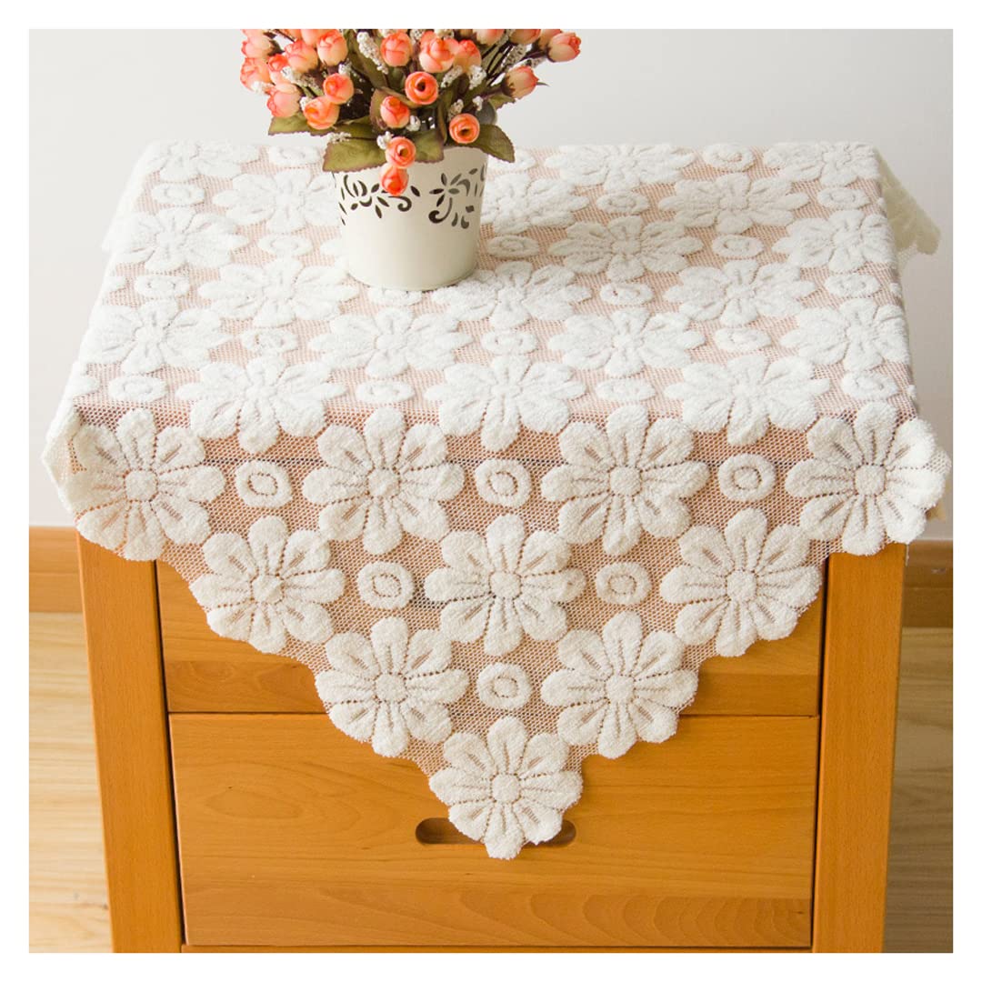 Tsangbaby Lace Hollow out Tablecloth White Sunflowers Bedside Tablecloth Multifunction Microwave Dust Cover for Furniture Decor 80x80CM