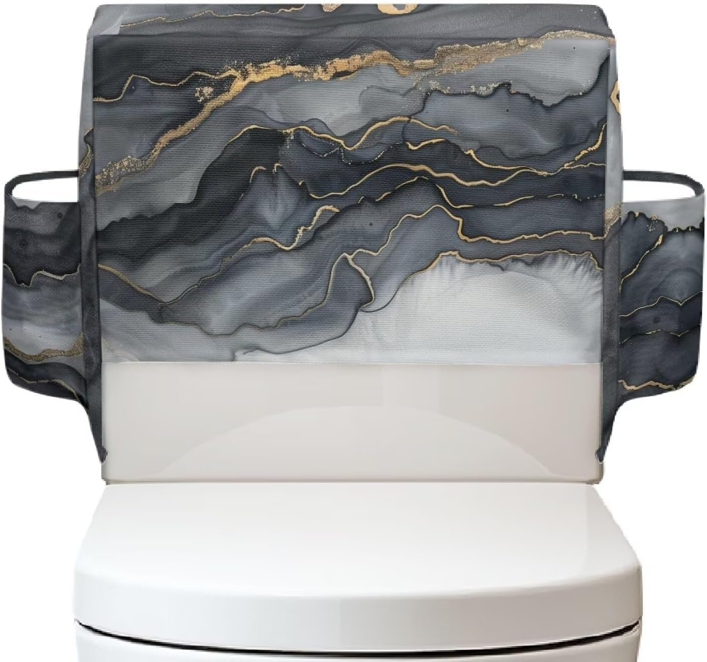 Black Gold Marble Toilet Lid Dust Cover with Two Side Bags Toilet Tank Lid Protector Dustproof Bathroom Decorative Accessories for Home School Hotel