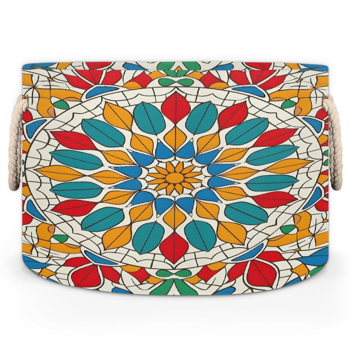 Large Collapsible Blanket Storage Basket for Gifts Empty, Boho Mandala Round Fabric Laundry Hamper Basket, Baby Dog Toy Bins with Handle, Closet Organizer for Living Room(A-596)