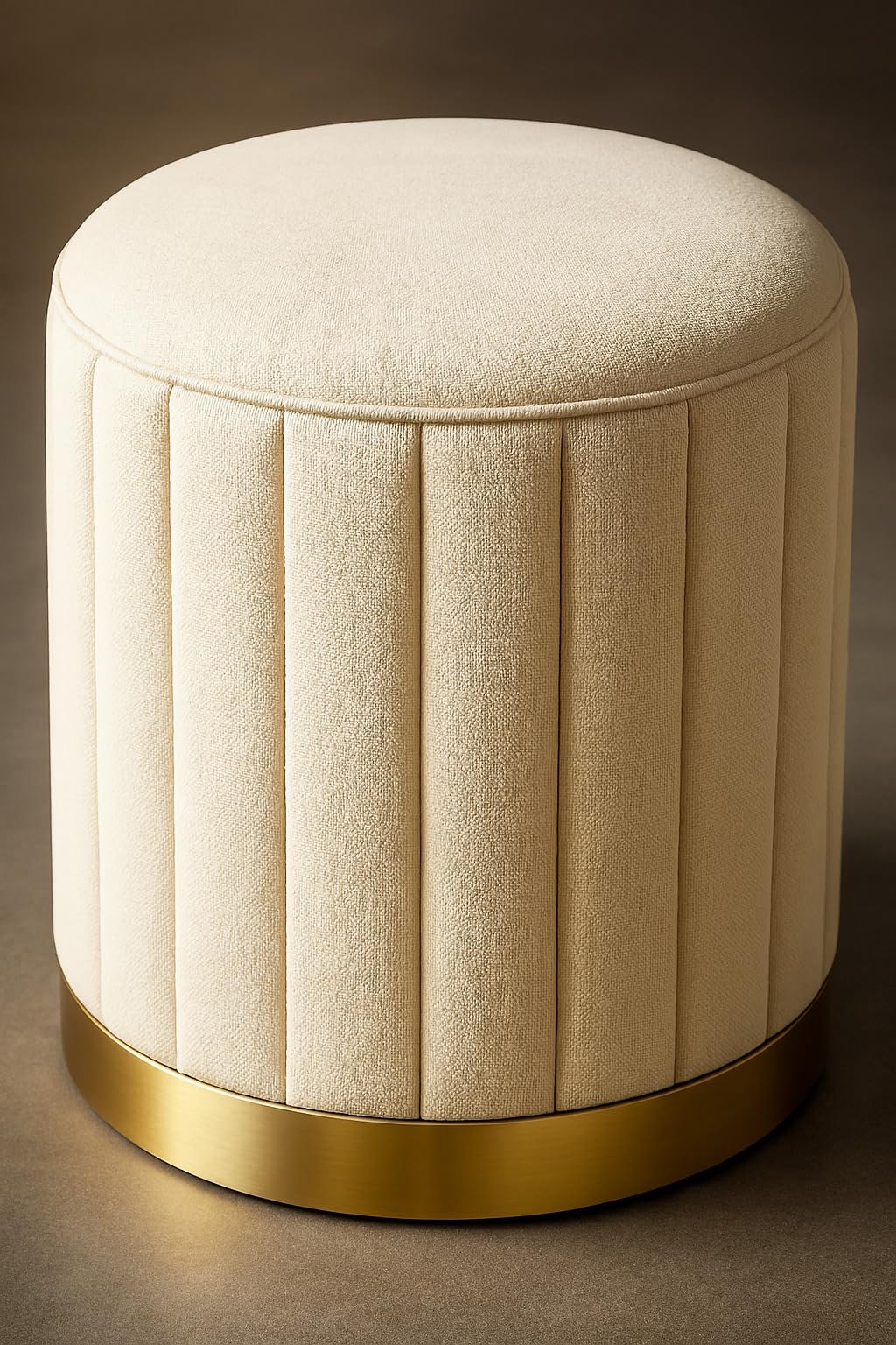BULKWOOD Modern Round Flannel Material Ottoman Foot Rest Vanity Seat with Gold Metal Legs for Bedroom, Living Room Vanity Stool Padded Seat Rest Stool Side- Cream